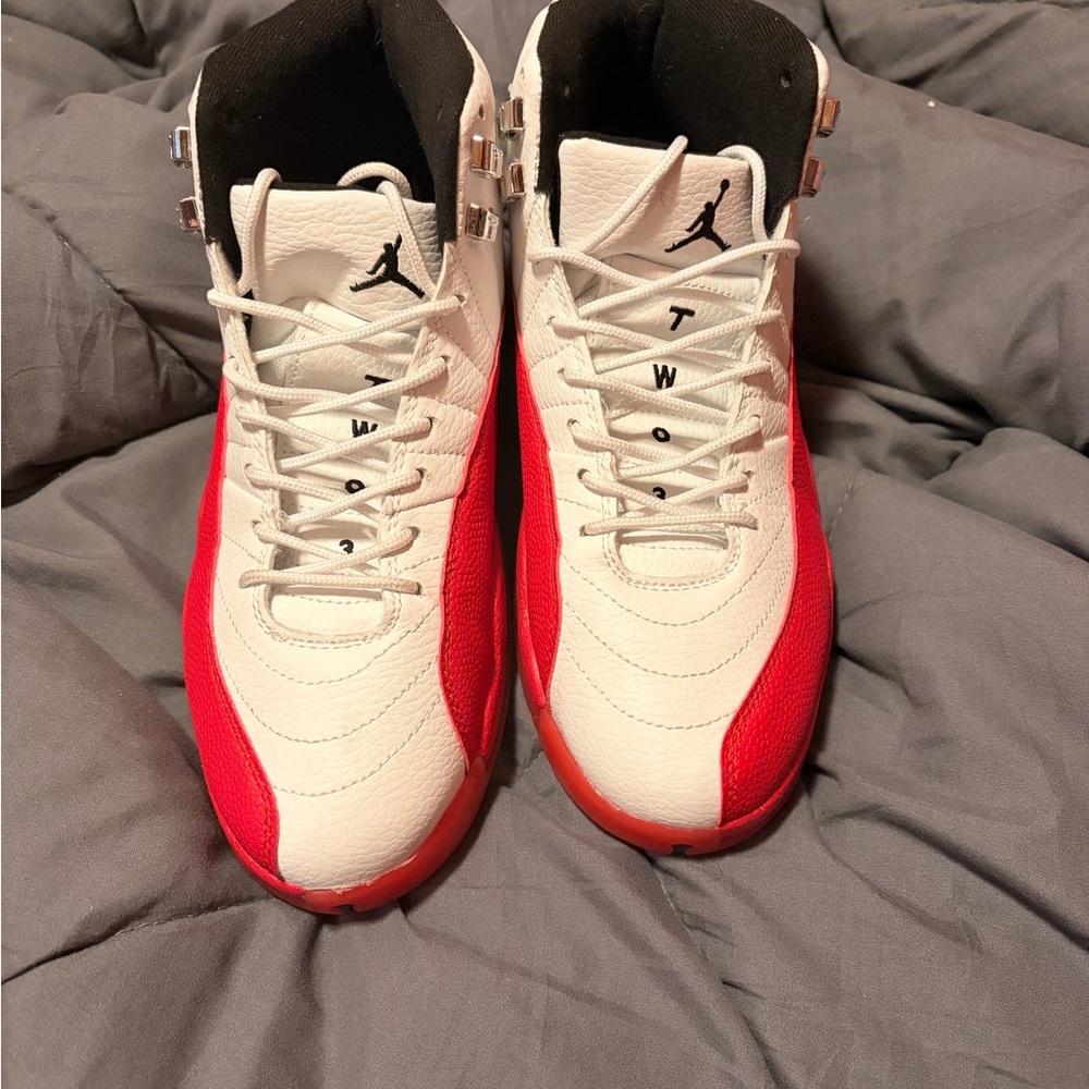 Jordan 12 Men's Bold Red and White Sneakers